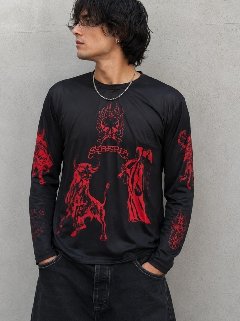 Ed Hardy x Siberia Hills Mesh Long Sleeve Tattoo Graphic Shirt Black XL Y2K